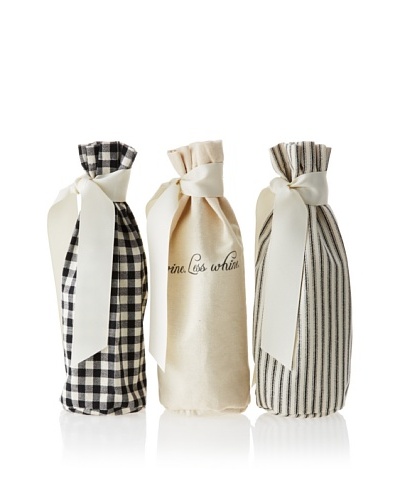 French Laundry Set of 3 Wine Bags, Black