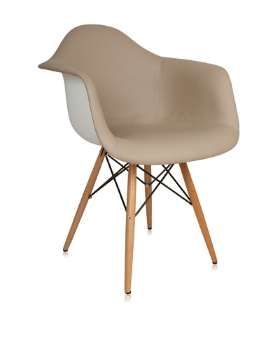 Control Brand Mid-Century-Inspired Arm Chair with Vinyl-Covered Seat, Brown/White