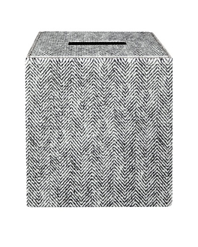 Gail DeLoach Vinyl Tissue Box, White Herringbone