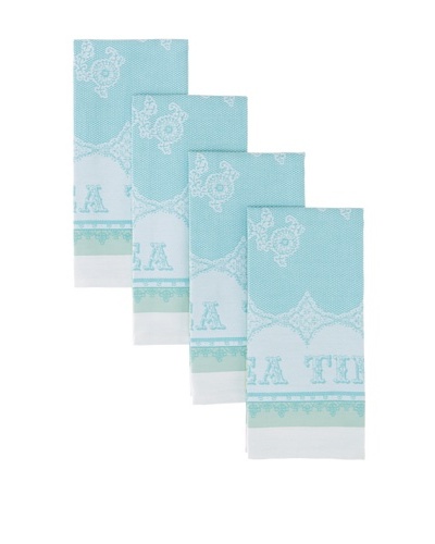 Garnier-Thiebaut Set of 4 Cup of Tea Kitchen Towels [Turquoise]