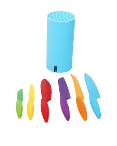 Gela Global 7-Piece Non-Stick Coated Knives Set In Round Block, Multi/Blue