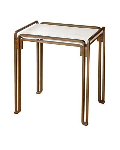 Global Views Marble Top Runners Side Table, Copper/White
