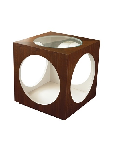 Global Views Charmed Circle Table, Walnut and Ivory Lacquered