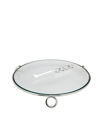 Godinger Glass Cheese Tray with Knife, Clear/Silver