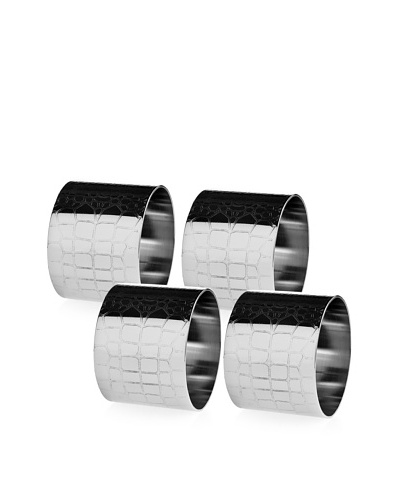 Godinger Croco Design Set of 4 Napkin Rings, Silver