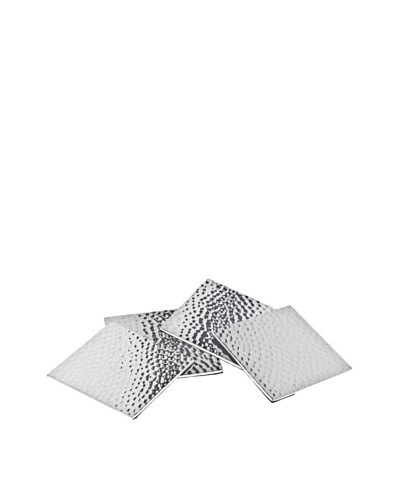 Godinger Set of 4 Square Hammered Coasters, Silver