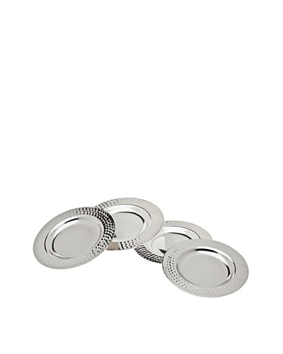 Godinger Set of 4 Round Hammered Coasters, Silver