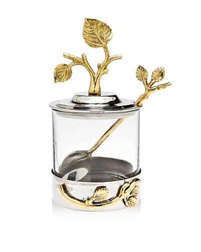 Godinger Leaf Jam/Honey Jar with Spoon, Silver/BrassAs You See