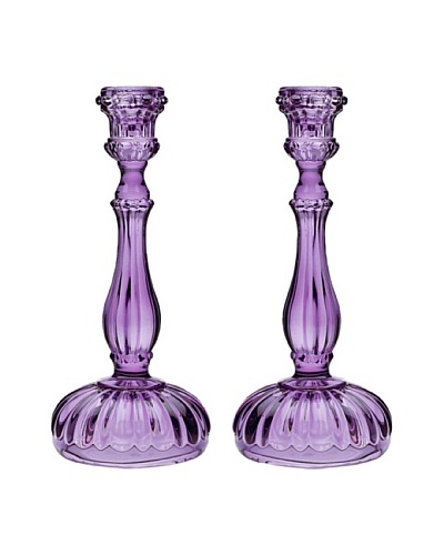 Godinger Pair of Victoria Candlesticks, Amethyst