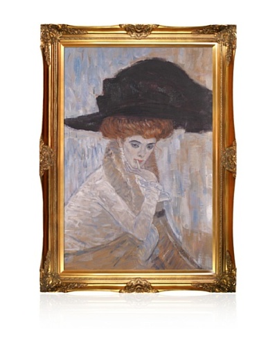 Gustav Klimt Black Feather Hat Oil Painting with Victorian Gold Frame, Gold Finish