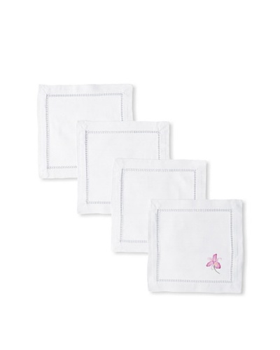 Henry Handwork Set of 4 Orchid Gala Hand Embroidered Cocktail Napkins