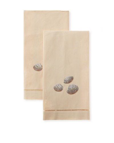 Henry Handwork Set of 2 Shell Clams Hand Embroidered Hand Towels