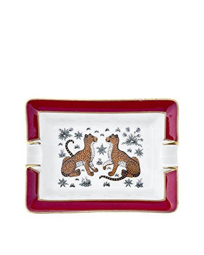 Hermès Leopards Ashtray, White/Red/Gold