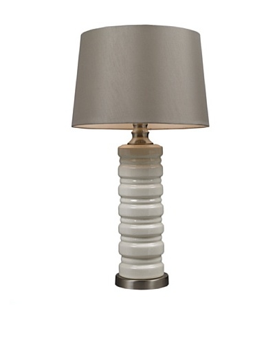 HGTV Home Cream Crackle Ceramic Table Lamp with Brushed Steel Accents