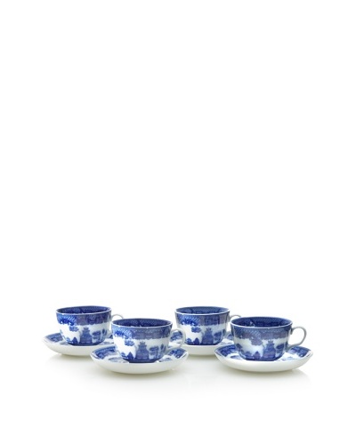 Set of 4 Blue Willow Cup & Saucers