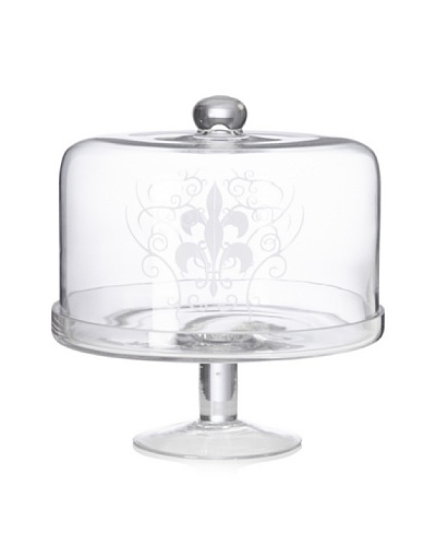 Home Essentials Etched Fleur-de-Lis Cake Stand with Dome