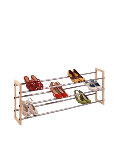 Honey-Can-Do 4 Tier Wood and Metal Shoe Rack, Wood/Chrome