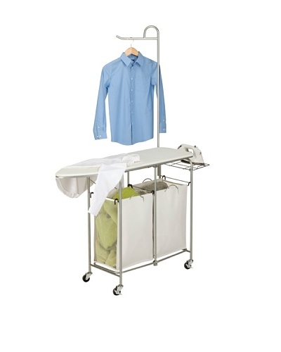 Honey-Can-Do Rolling Laundry Sorter with Ironing Board and Shirt Hanger
