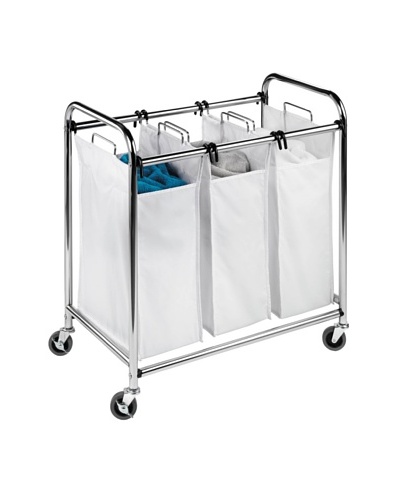 Honey-Can-Do Heavy-Duty Triple Laundry Sorter, Chrome/White