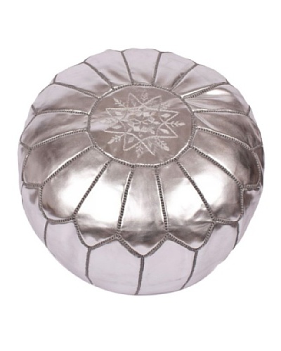 Hotel Marrakeche Moroccan Leather Pouf Ottoman, Silver