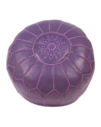 Hotel Marrakeche Moroccan Leather Pouf Ottoman, Purple