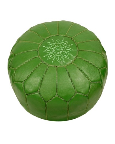 Hotel Marrakeche Moroccan Leather Pouf Ottoman, Green