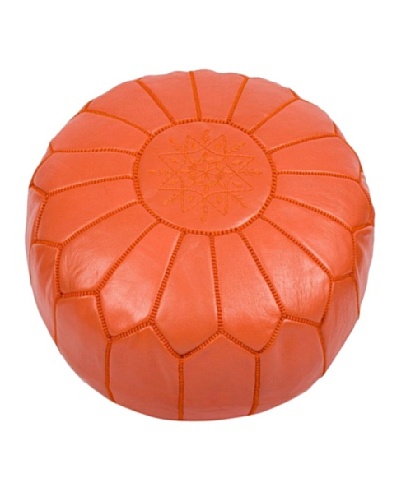 Hotel Marrakeche Moroccan Leather Pouf Ottoman, Orange