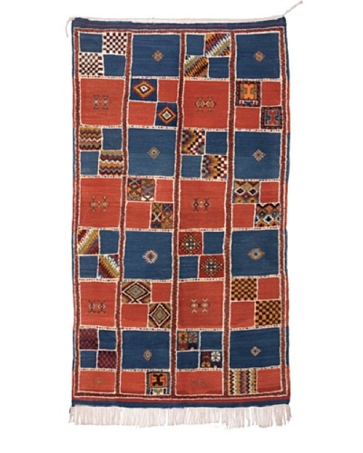 Hotel Marrakeche One of a Kind Hand Knotted Moroccan Rug, Blue/Red, 3' 10 x 7' 5