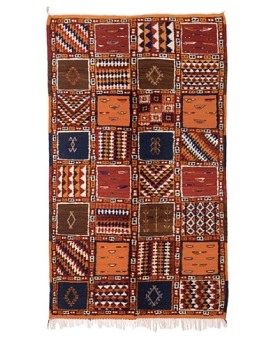 Hotel Marrakeche One of a Kind Hand Knotted Moroccan Rug, Red/Blue/Orange, 3′ 9″ x 7′ 1″