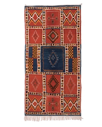 Hotel Marrakeche One of a Kind Hand Knotted Moroccan Rug, Red/Blue, 3′ 7″ x 7′ 8″