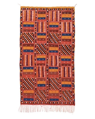 Hotel Marrakeche One of a Kind Hand Knotted Moroccan Rug, Red/Blue/Orange, 3′ 6″ x 6′ 8″