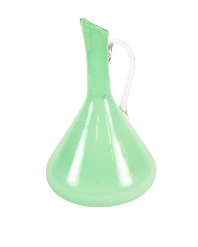 French Opaline Glass Vase With Handle, Green