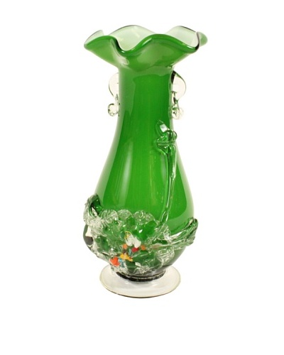 Vintage Art Glass Vase C. 1960's, Green/White/Clear