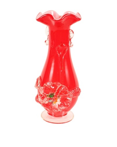Vintage Art Glass Vase C. 1960's, Red