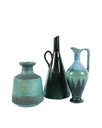 Set of 3 Scandinavian Pottery, Green/Blue/Brown