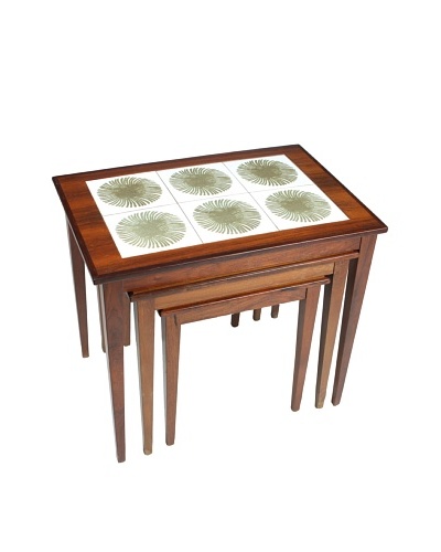 Set of 3 Mid-Century Modern Nesting Tables, Brown/Cream/Green