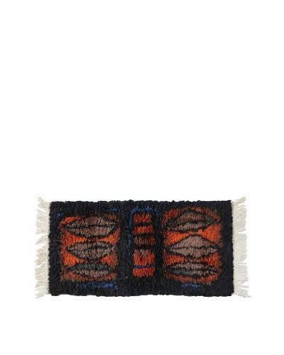 Swedish Handmade Rya Rug, Black/Orange/Brown/Blue, 2′ 4″ x 5′ 2″