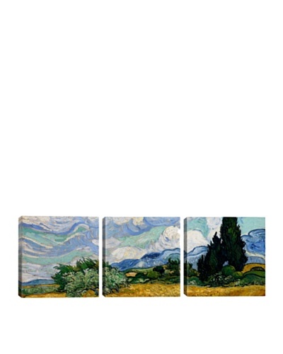 iCanvasArt Vincent Van Gogh: Wheatfield with Cypresses, 1889 Panoramic Giclée Triptych