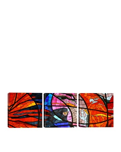 iCanvasArt Stained Glass Window Panoramic Giclée Triptych