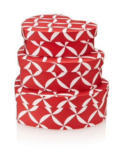 Image By Charlie 3-Piece Cotton Sateen Taylor Heart Boxes, Geometric, Cherry Red