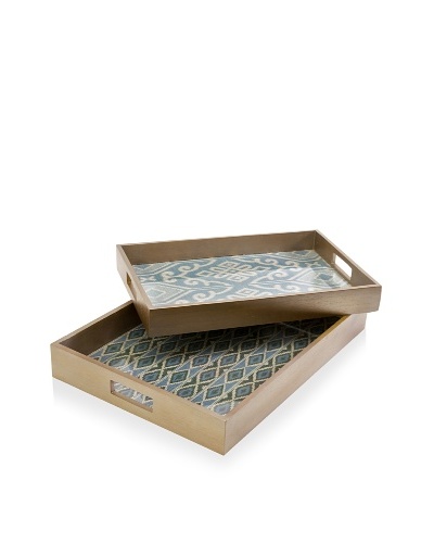 Set of 2 Geneva Trays, Natural/Blue