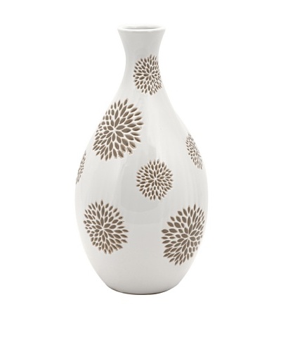 Essentials Vase with Flower Pattern, White/Taupe