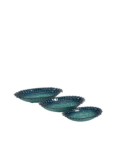 Set Of 3 Arena Glass Bowls, Ocean Blue