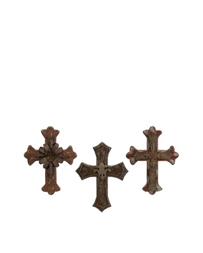 Set of 3 Melane Wood & Metal Wall Crosses