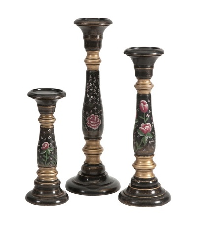 Set of 3 Delia Hand Painted Wood Candleholders
