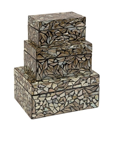 Set of 3 Neal Mother-of-Pearl Boxes, Black/Natural