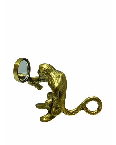 The Import Collection Metal Monkey with Mirror Figurine, Gold