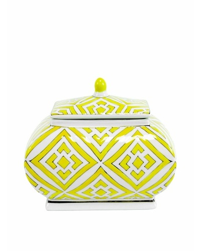 The Import Collection Minette Lidded Ceramic Box, Yellow/White