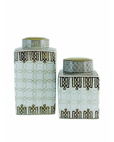 The Import Collection Set of 2 Morris Ceramic Jars, Off-White/Tan