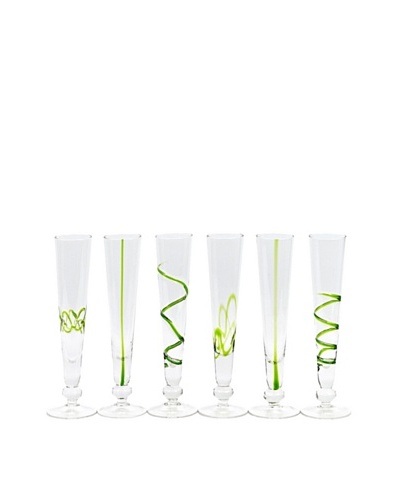 Crazy Flute Hand-Crafted Glass, Green, Set of 6